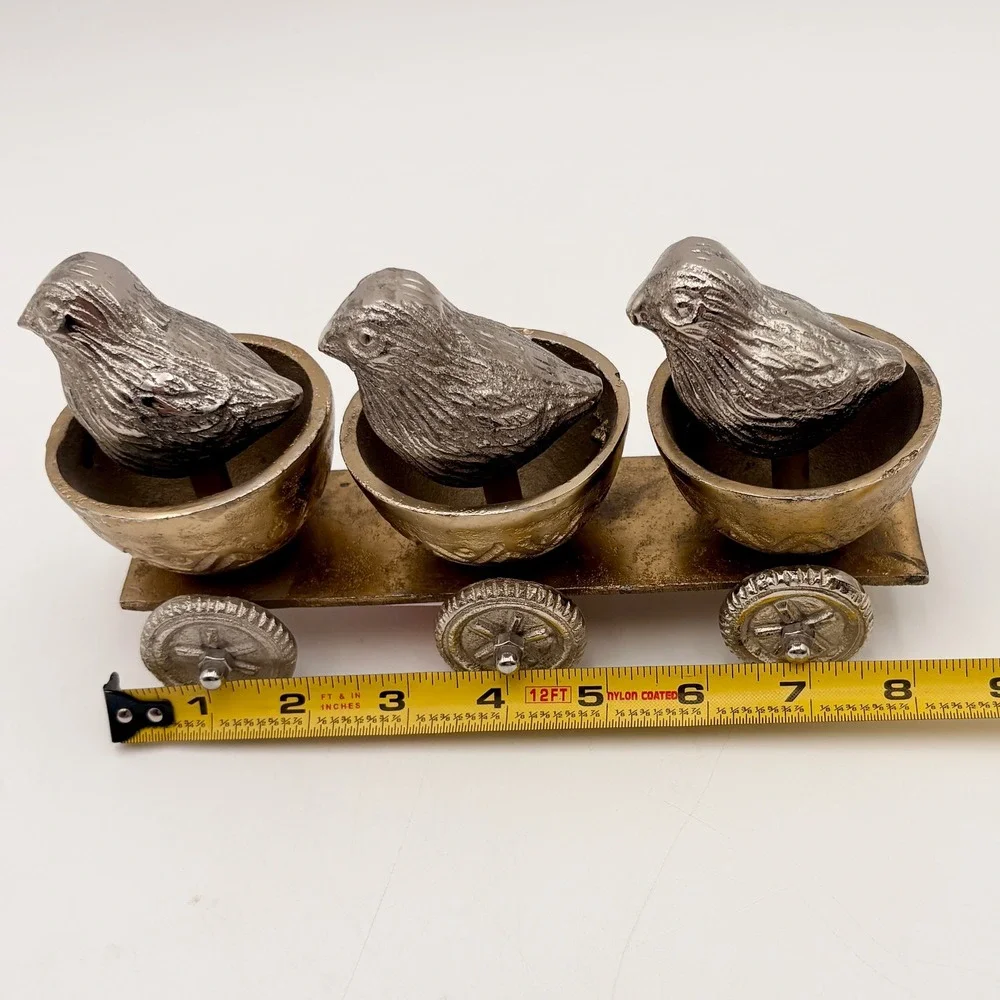 Vintage Style Mixed Metal Three Birds on Rolling Cart Figurine‎ Decor 8.5 Inch
